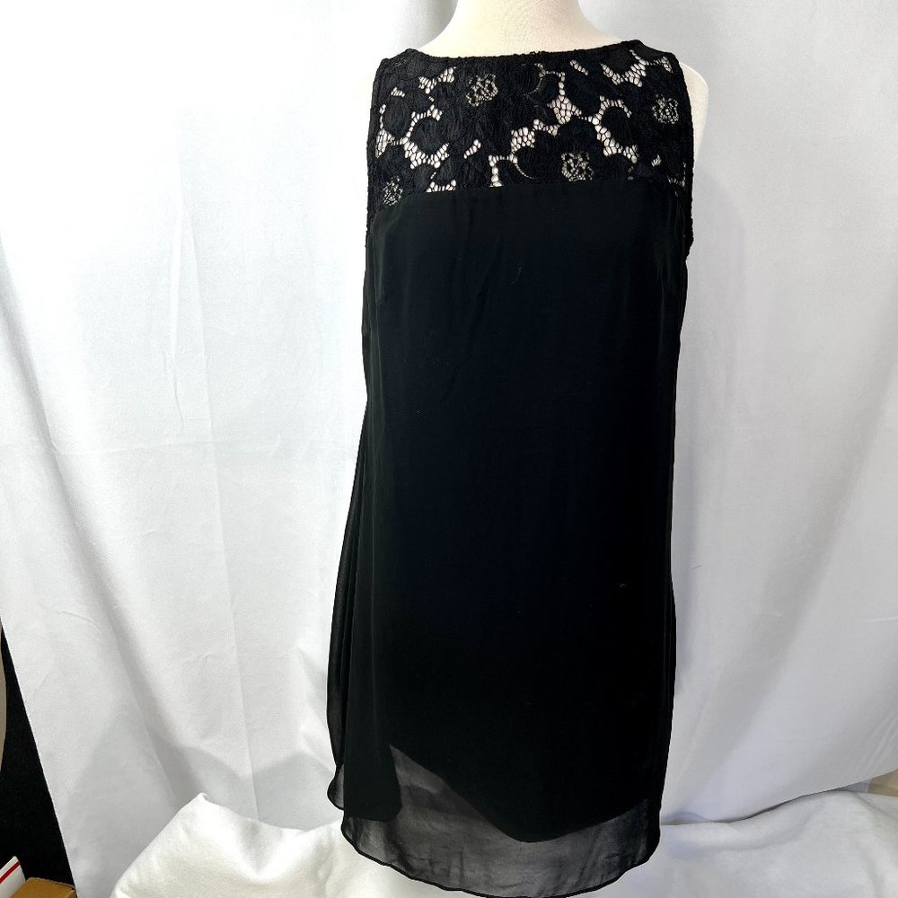 NWT Chaps Ralph Lauren Black Evening Dress Sz 12 Lace Top Lined Lower Back Pleat